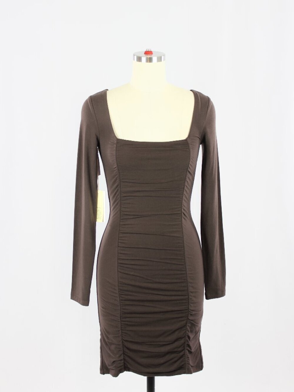 NWT Aritzia WILFRED Lydia Mocha Brown Jersey Ruched Front Mini Dress, Size XS